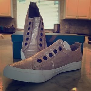 Pink sparkle slip on sneakers